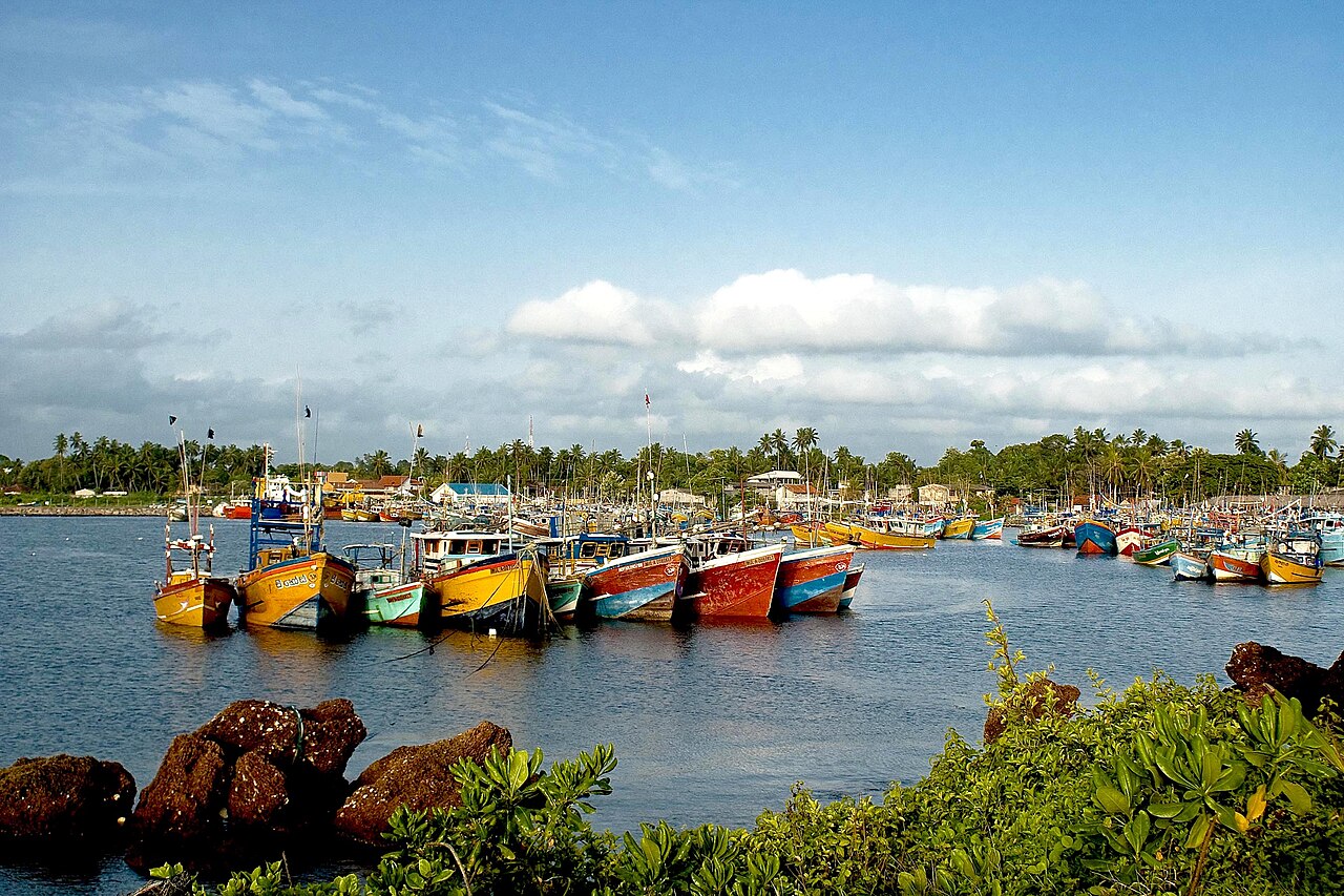 Fishing boats in Beruwala fishery harbour, Sri Lanka.